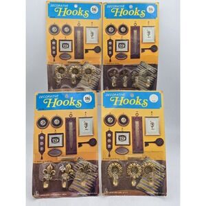 4 Lot Of NEW SEALED VTG 1970's Brass Decorative Hooks Each Hold Up To 20 Lbs